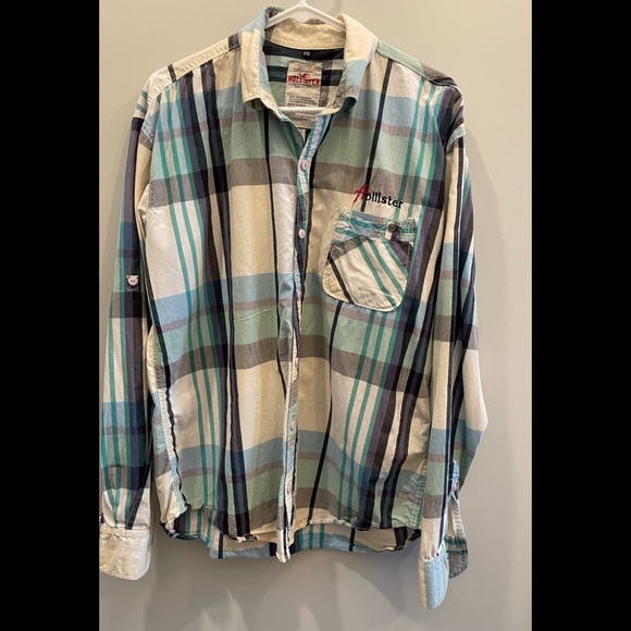 Hollister Shirts Vintage Hollister Xxl Blue Green Cream Button Down